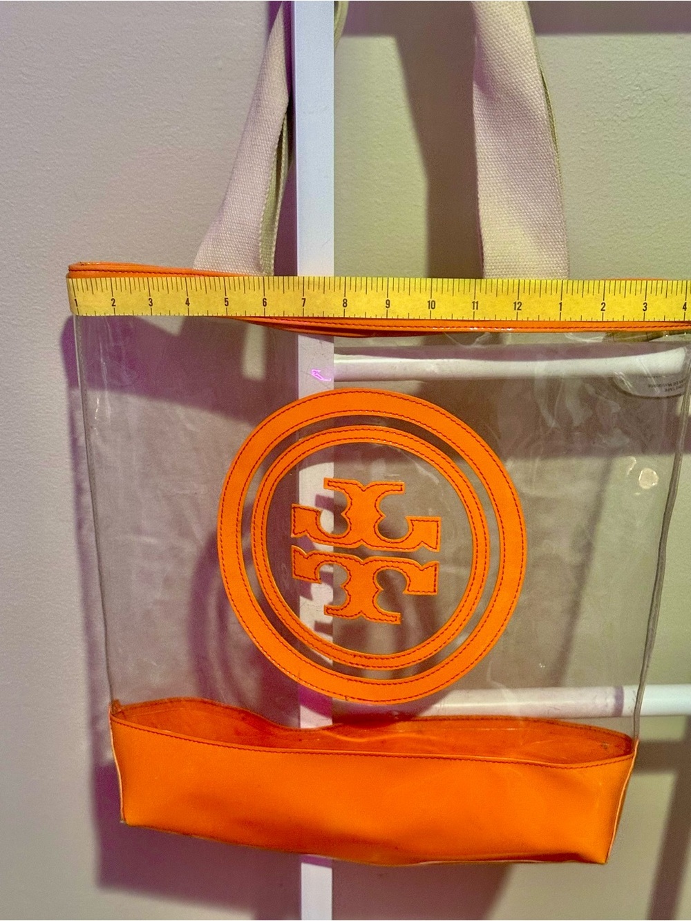 Tory Burch Jessie Large Tote Bag, Orange Clear PVC/Vinyl, Ella - Picture 9 of 11